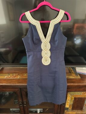 Lilly Pulitzer Navy Mini Dress with Gold Beaded Plunge